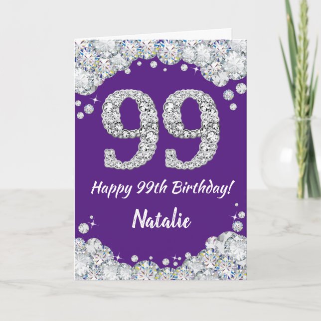 Happy 99th Birthday Purple and Silver Glitter Card (Front)