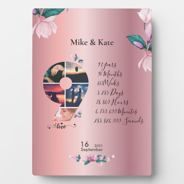 Happy 9th Anniversary ,Custom Photo collage, Count Plaque (Front)