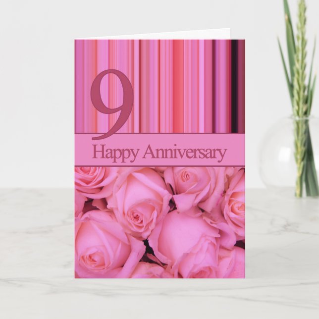 Happy 9th Anniversary roses Postcard (Front)