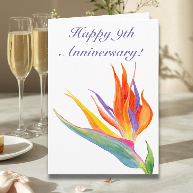 Happy 9th Anniversary Watercolor Bird Of Paradise Card (Creator Uploaded)