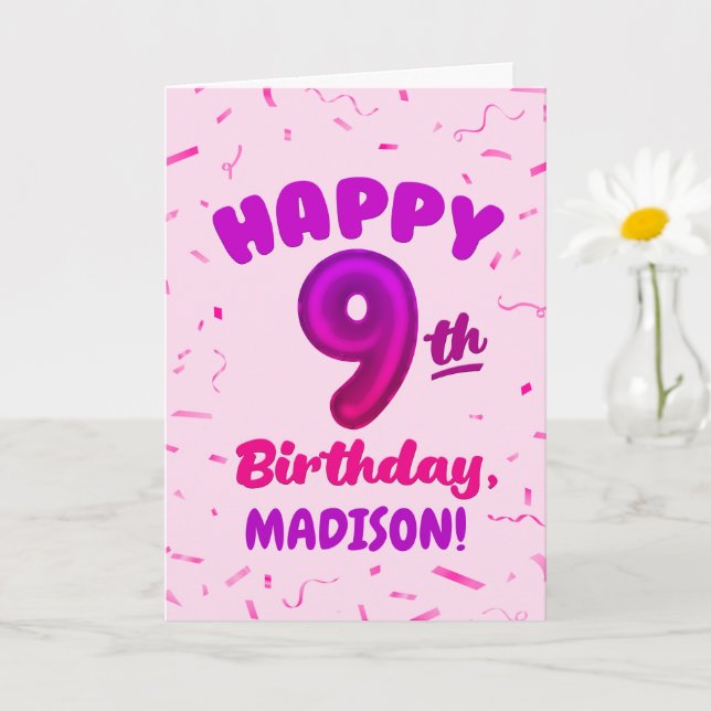 Happy 9th Birthday Card with Custom Name (Small Plant)