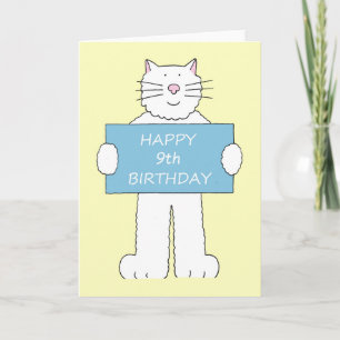 Happy 9th Birthday Cute White Cat Card