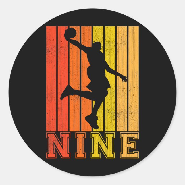 Happy 9th Birthday Decorations For Boys Basketball Classic Round Sticker (Front)