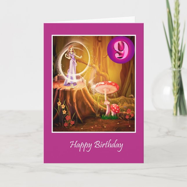Happy 9th Birthday for girl with fairy ninth Card (Front)