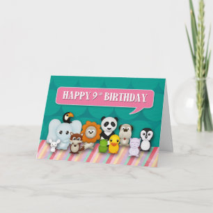 Happy 9th Birthday Girly Cute Smiling Animals Card