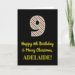 Happy 9th Birthday & Merry Christmas, Custom Name Card