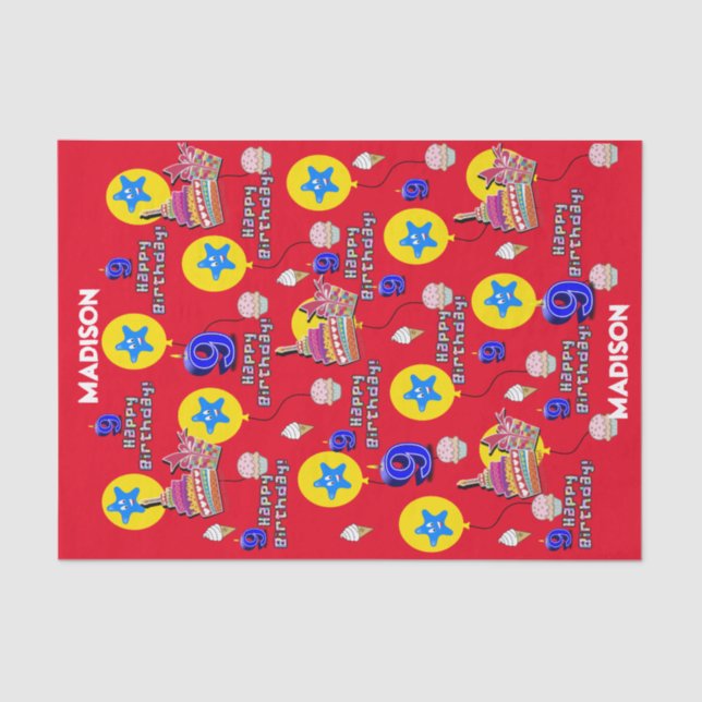 Happy 9th Birthday Tissue Paper #9 Red (Front)