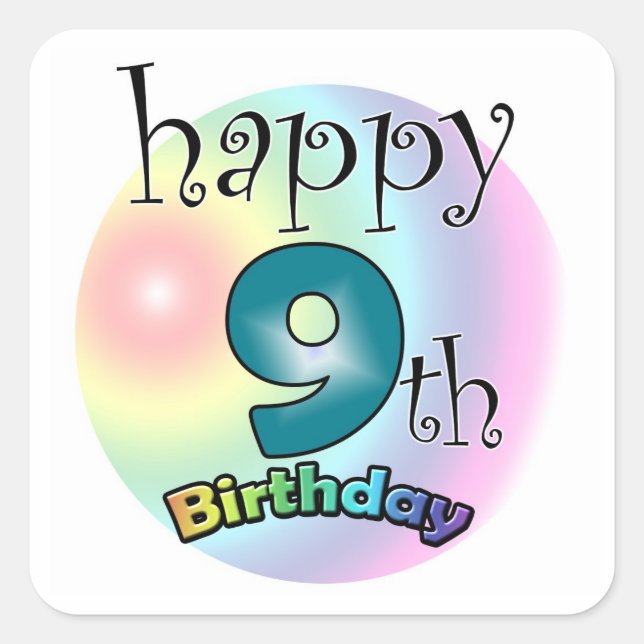 Happy 9th Birthday Vierkante Sticker (Front)