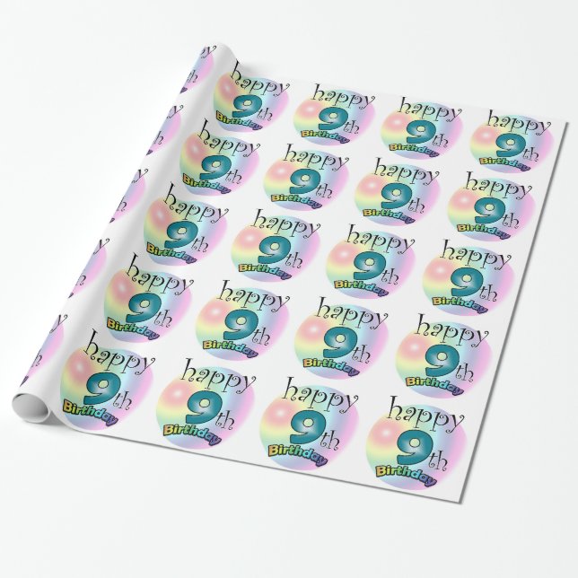 Happy 9th Birthday Wrapping Paper (Unrolled)