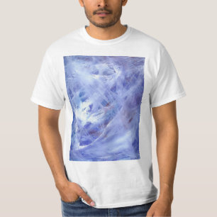 Happy Abstract Acrylic Art Painting in Blue White T-Shirt