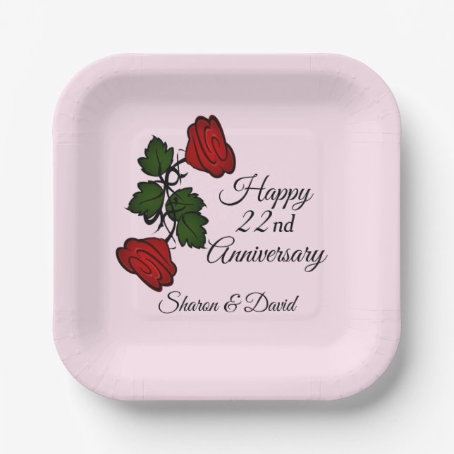 Happy add date Anniversary Red Rose  Paper Plate (Front)