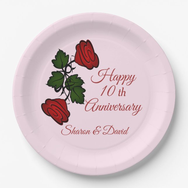 Happy add Event Red Rose Paper Plates (Front)