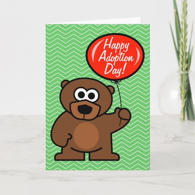 Happy Adoption Day card | teddy bear with balloon (Front)