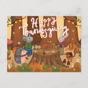 Happy Adorable Animals Thanksgiving Holiday Postcard