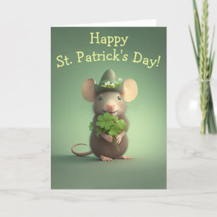 Happy Adorable Mouse St. Patrick's Day Holiday Card