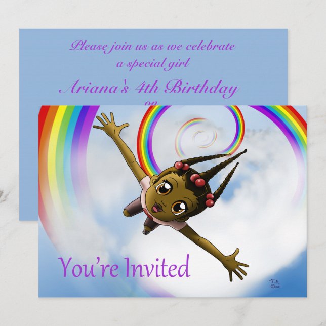 Happy African American Girl Birthday Party Invitation (Front/Back)