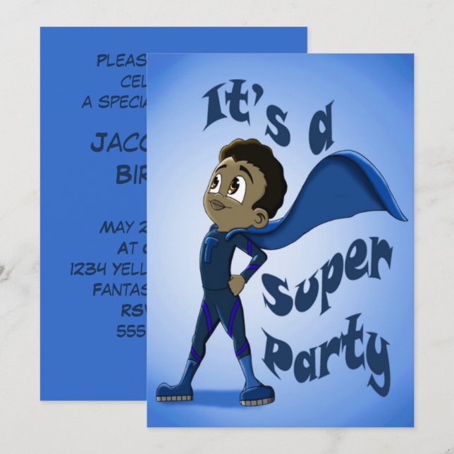 Happy African American Superhero Birthday Invitation (Front/Back)