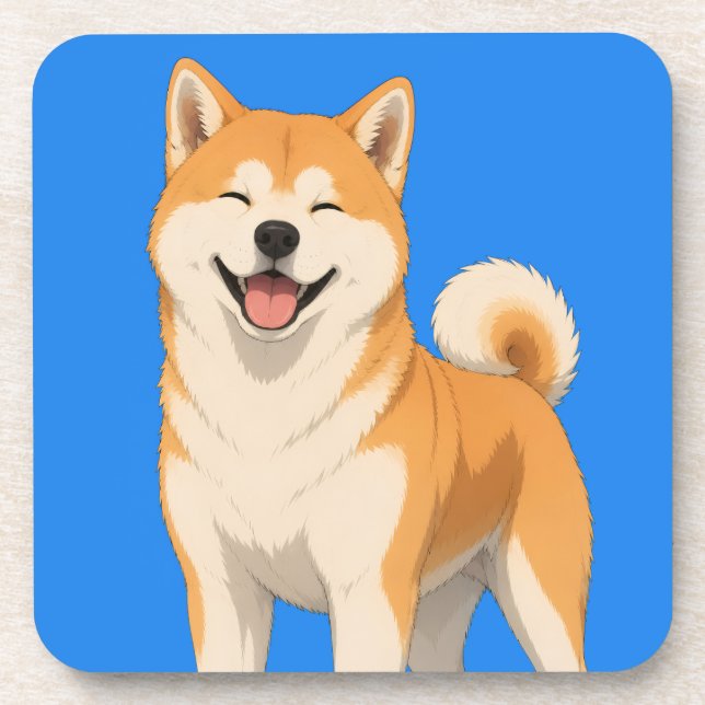 Happy Akita Dog Design Coaster (Front)