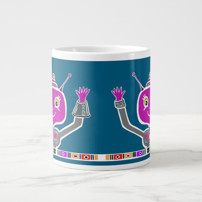 Happy Alien Robot Large Coffee Mug (Front)