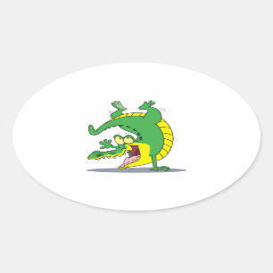 happy alligator crocodile cartoon dancing oval sticker