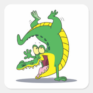 happy alligator crocodile cartoon dancing square sticker