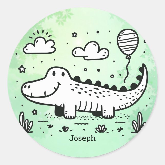 Happy Alligator with Balloon - Cute Nursery Art Classic Round Sticker (Front)