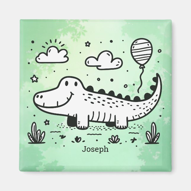 Happy Alligator with Balloon - Cute Nursery Art Magnet (Front)