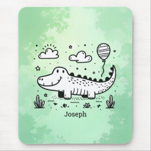 Happy Alligator with Balloon - Cute Nursery Art Mouse Mat