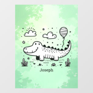 Happy Alligator with Balloon - Cute Nursery Art Window Cling