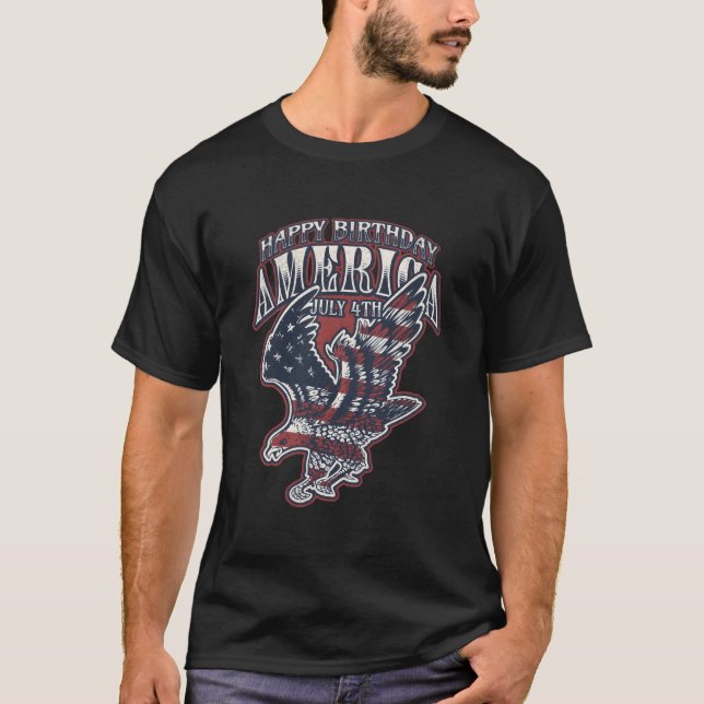 Happy America July 4Th Bald Eagle Usa Flag T-Shirt (Front)
