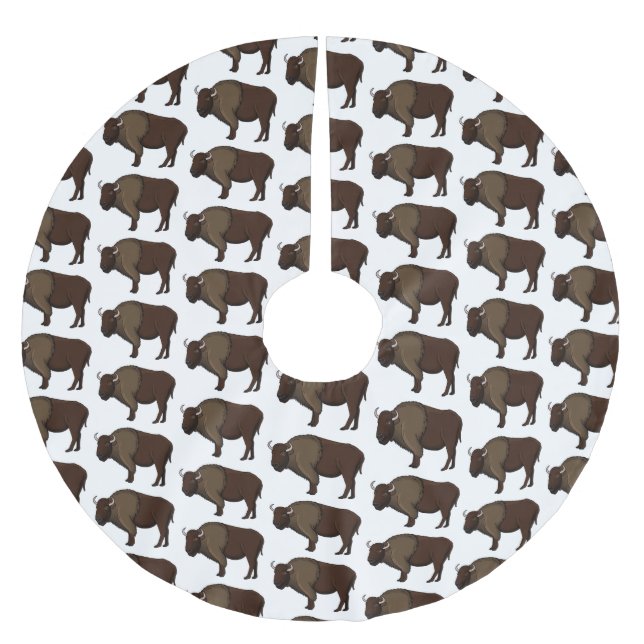 Happy American bison buffalo illustration  Brushed Polyester Tree Skirt (Front)