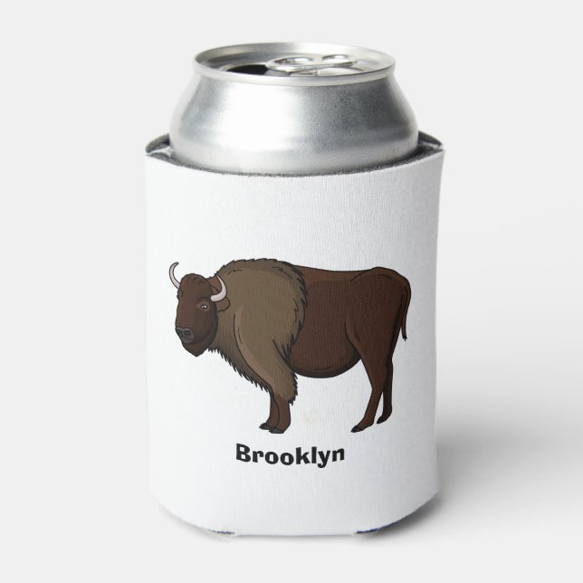Happy American bison buffalo illustration Can Cooler (Can Front)
