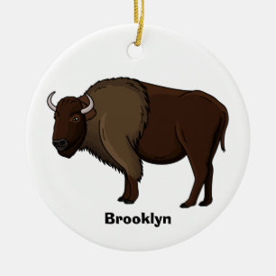 Happy American bison buffalo illustration  Ceramic Tree Decoration