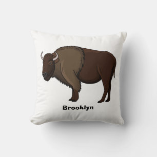 Happy American bison buffalo illustration Cushion