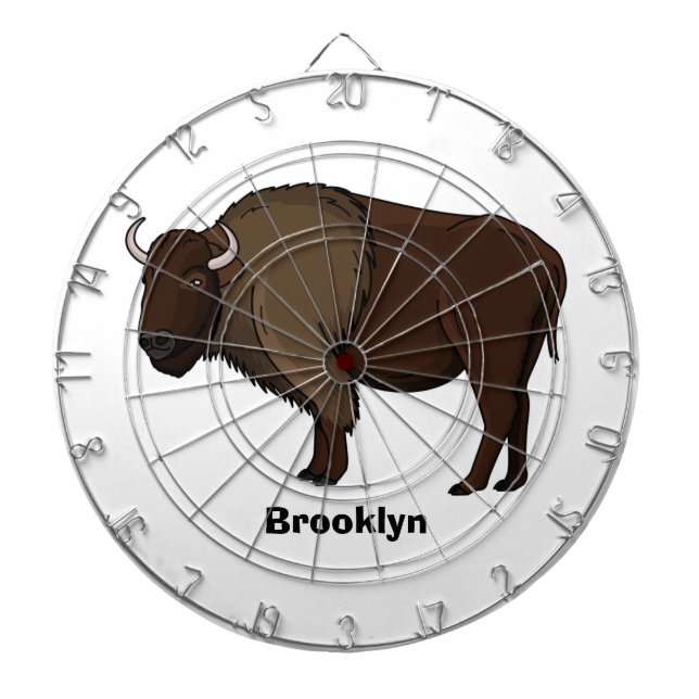 Happy American bison buffalo illustration Dartboard (Front)