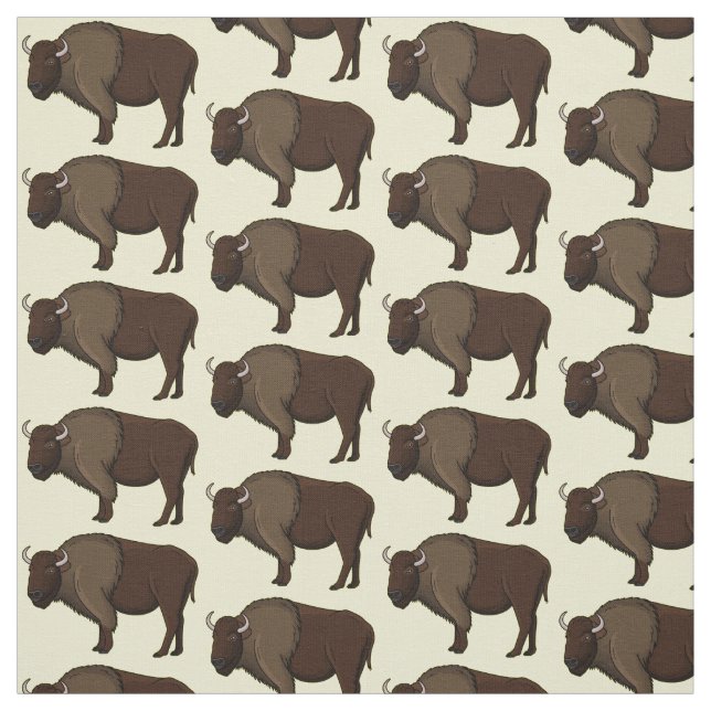 Happy American bison buffalo illustration Fabric (Swatch)
