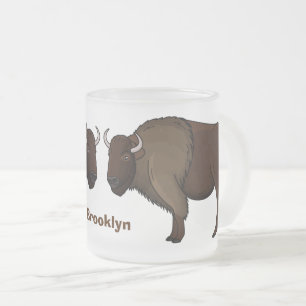 Happy American bison buffalo illustration Frosted Glass Coffee Mug