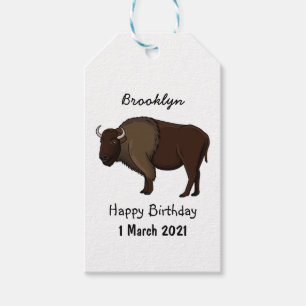 Happy American bison buffalo illustration Gift Tags