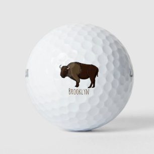 Happy American bison buffalo illustration Golf Balls