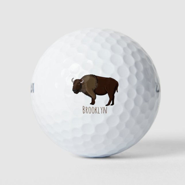 Happy American bison buffalo illustration Golf Balls (Front)