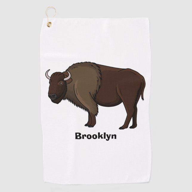 Happy American bison buffalo illustration Golf Towel (Front)