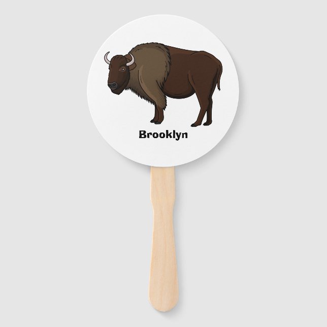 Happy American bison buffalo illustration Hand Fan (Front)