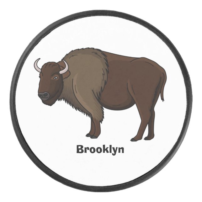 Happy American bison buffalo illustration Hockey Puck (Front)
