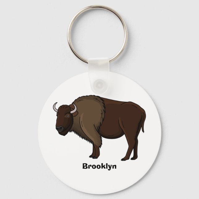 Happy American bison buffalo illustration Key Ring (Front)
