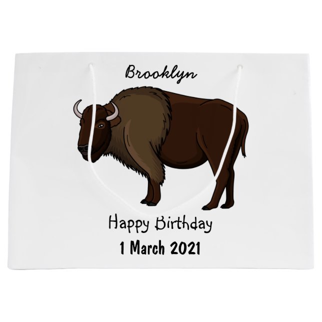 Happy American bison buffalo illustration Large Gift Bag (Front)