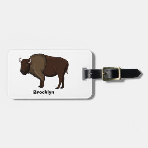 Happy American bison buffalo illustration Luggage Tag