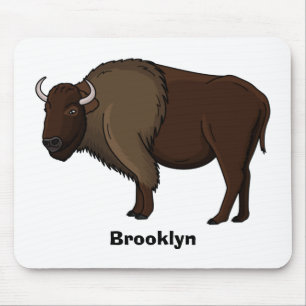 Happy American bison buffalo illustration Mouse Mat