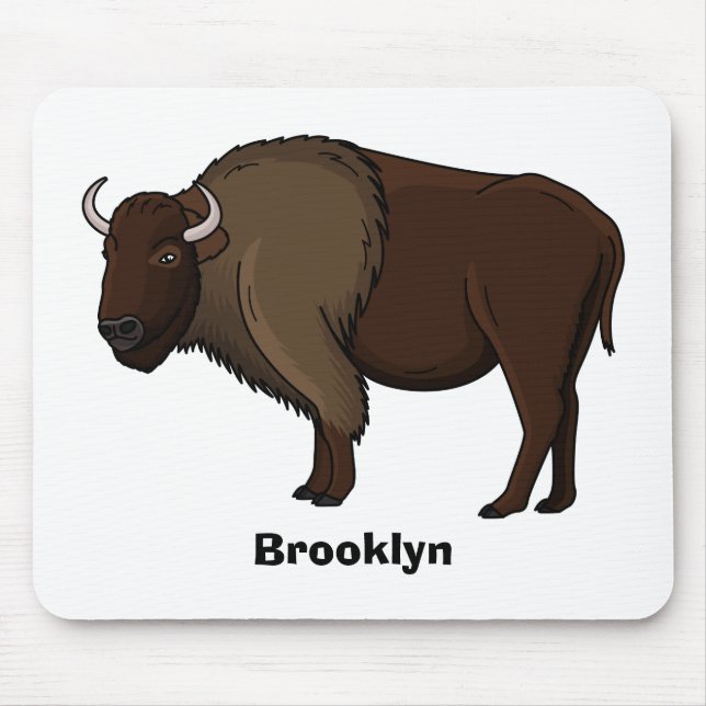Happy American bison buffalo illustration Mouse Mat (Front)