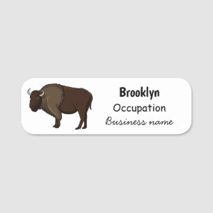 Happy American bison buffalo illustration Name Tag