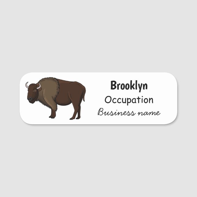 Happy American bison buffalo illustration Name Tag (Front)